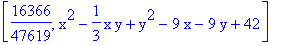 [16366/47619, x^2-1/3*x*y+y^2-9*x-9*y+42]